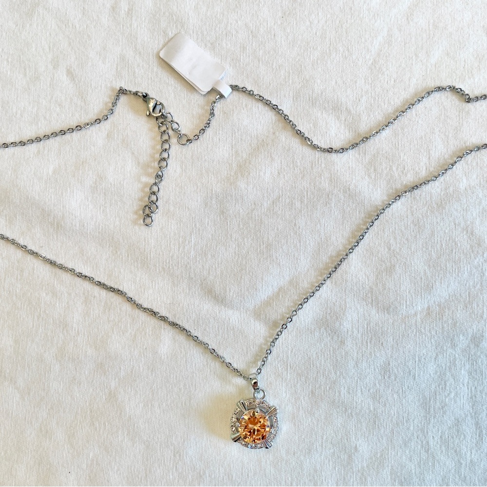 ** 2 For 30$ -- Silver Necklace with Peach Coloured Gemstone